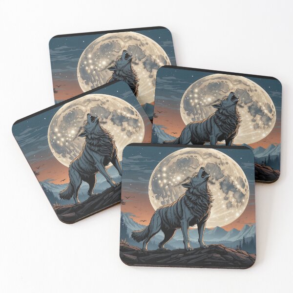 Item preview, Wolf howling at full moon, mystical forest backdrop. designed and sold by ArtComixHaven.