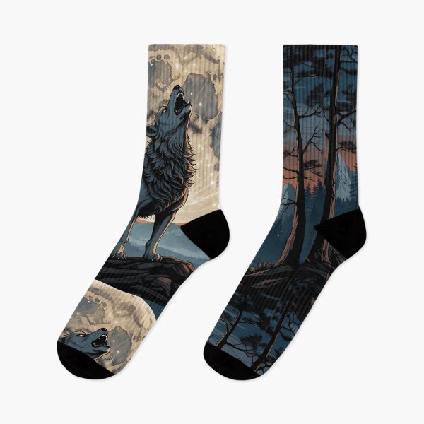 Item preview, Wolf howling at full moon, mystical forest backdrop. designed and sold by ArtComixHaven.
