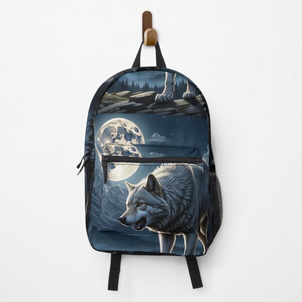 Item preview, Wolf under moonlight, mountains and forest backdrop. designed and sold by ArtComixHaven.