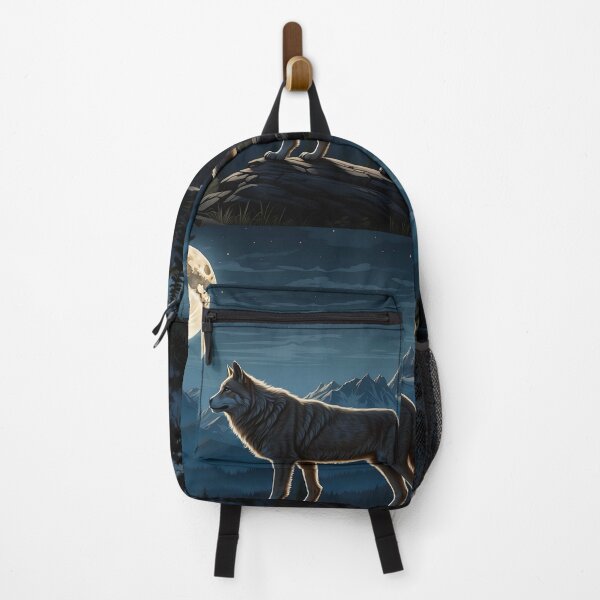 Item preview, Wolf under moonlight, mountains and forest backdrop. designed and sold by ArtComixHaven.
