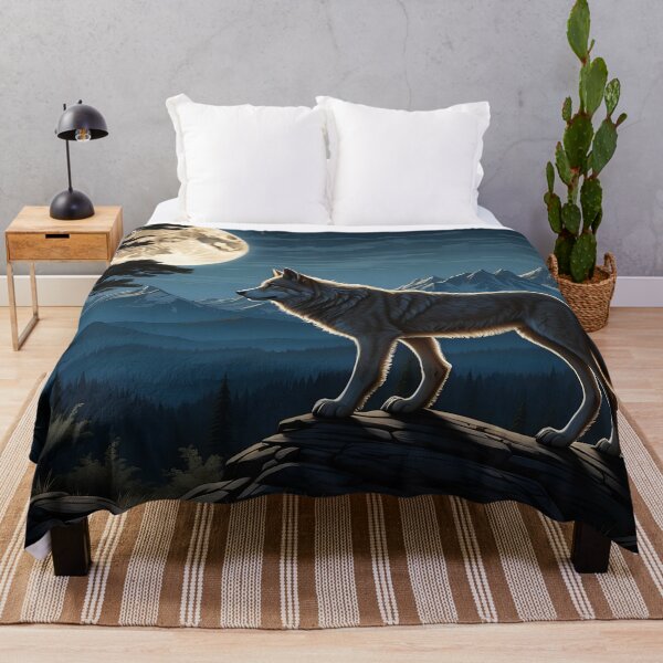 Item preview, Wolf under moonlight, mountains and forest backdrop. designed and sold by ArtComixHaven.