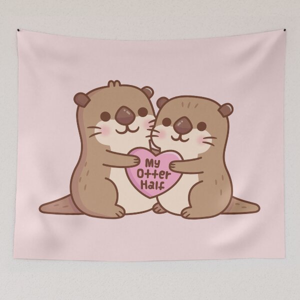 Item preview, Cute Otters Hugging A Heart My Otter Half Funny Pun designed and sold by rustydoodle.
