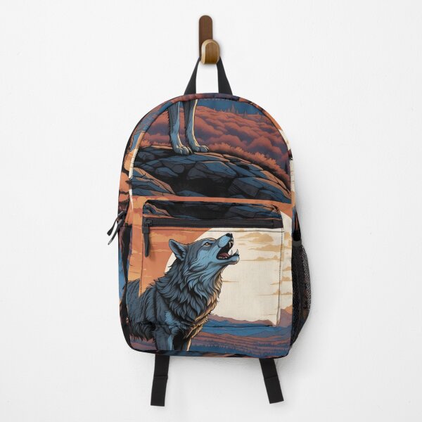 Item preview, Wolf howling, full moon, colorful forest landscape.” designed and sold by ArtComixHaven.
