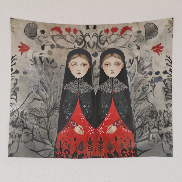 Item preview, The twin women in style of folk-art motifs designed and sold by DesignVistaHub.