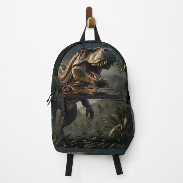 Item preview, A roaring dinosaur in a moonlit, prehistoric jungle designed and sold by ArtComixHaven.