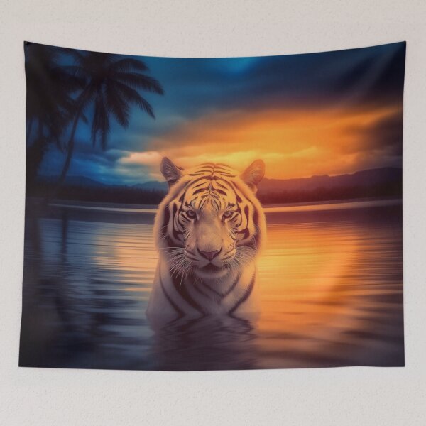 Item preview, Twilight Majesty | White Tiger Amidst Sunset Serenity designed and sold by FairX.