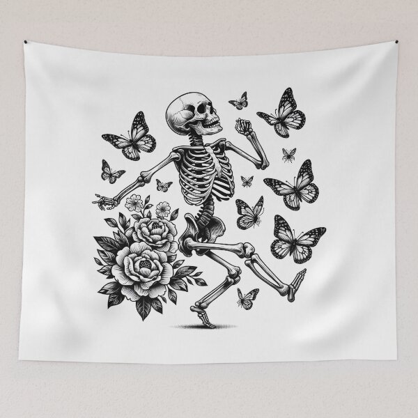 Item preview, Walking skeleton, succulent skeleton, skeleton with flowers butterfly designed and sold by Krasnovaovaova.