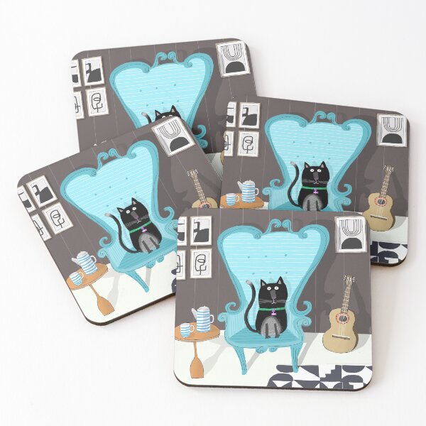 Item preview, Cute Cat On A Blue Chair In Trendy Interior By Artist Carla Daly designed and sold by Carla Daly.