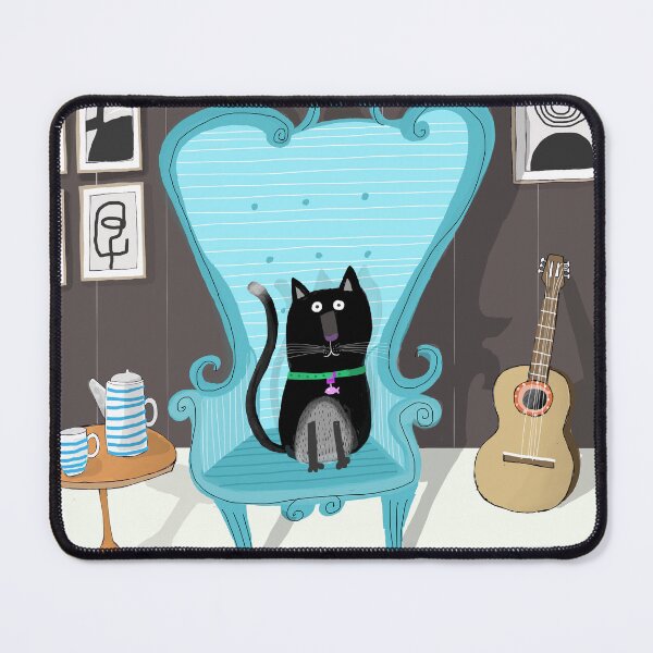 Item preview, Cute Cat On A Blue Chair In Trendy Interior By Artist Carla Daly designed and sold by Carla Daly.