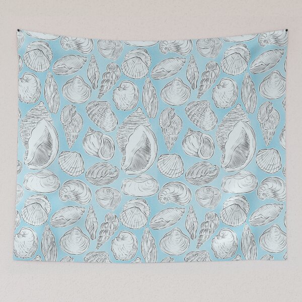 Item preview, Seashells pencil drawing on blue background  designed and sold by helga-wigandt.