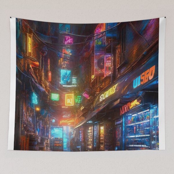 Item preview, Cyber City Corner Market - Surreal Sci Fi Art concept designed and sold by Delerat7.