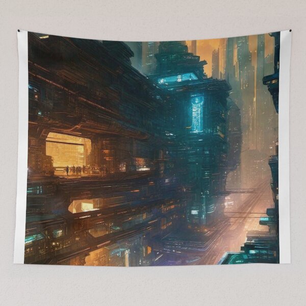 Item preview, Cyber City Downtown View - Surreal Sci Fi Art concept designed and sold by Delerat7.