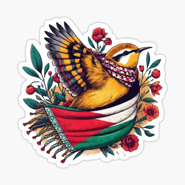 Aperçu de l'œuvre Palestine Sunbird avec écharpe créée et vendue par Riv9.