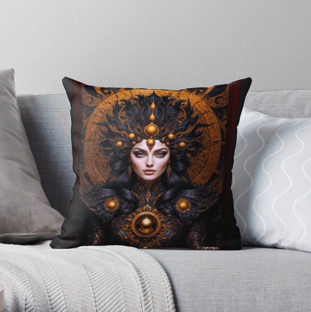 Portrait Of The Dragon Queen Orsella Trycellous AI Concept Art by Xzendor7 - A Beauty Of The Cosmic Realm 4 Portrait Of The Dragon Queen Orsella Trycellous Stunning AI Concept Art by Xzendor7 Decorative Throw Pillow Art Print