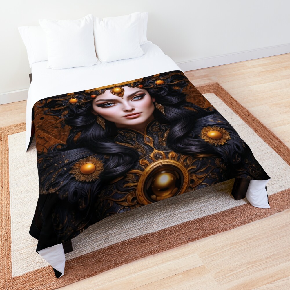 Portrait Of The Dragon Queen Orsella Trycellous AI Concept Art by Xzendor7 - A Beauty Of The Cosmic Realm 3 Portrait Of The Dragon Queen Orsella Trycellous Stunning AI Concept Art by Xzendor7 Decorative Comforter Art Print