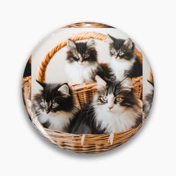 Item preview, Norwegian long-haired cat, in a wicker basket with her three little kittens designed and sold by janjacbu.