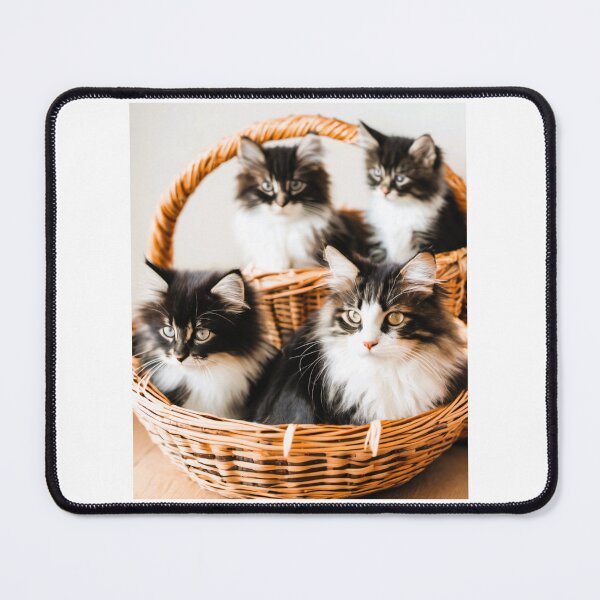 Item preview, Norwegian long-haired cat, in a wicker basket with her three little kittens designed and sold by janjacbu.