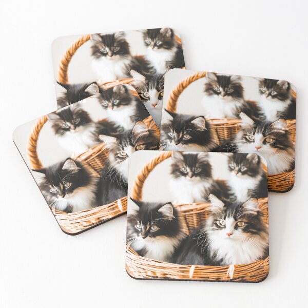 Item preview, Norwegian long-haired cat, in a wicker basket with her three little kittens designed and sold by janjacbu.