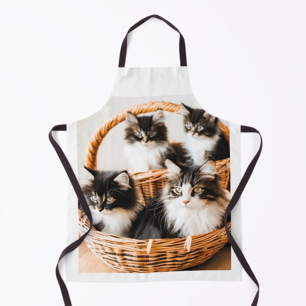 Item preview, Norwegian long-haired cat, in a wicker basket with her three little kittens designed and sold by janjacbu.