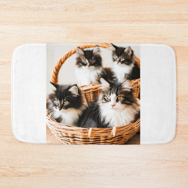 Item preview, Norwegian long-haired cat, in a wicker basket with her three little kittens designed and sold by janjacbu.