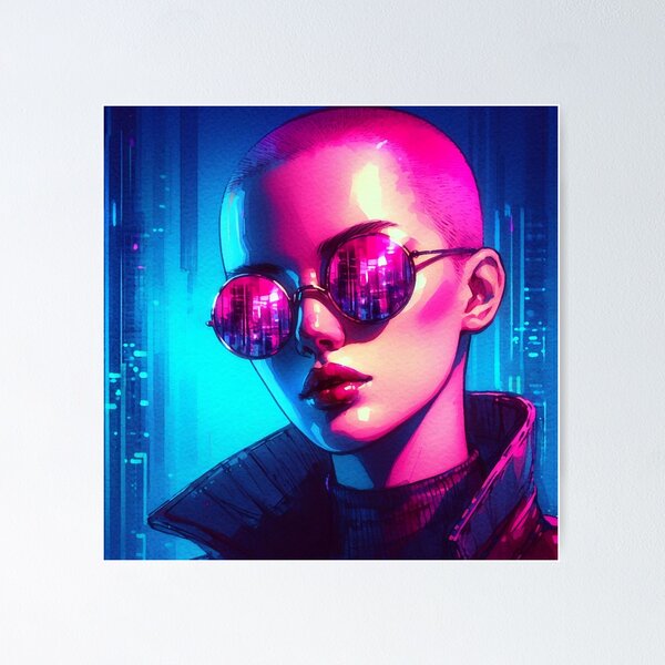 Item preview, Neon Bald Girl, Round Glasses [neo noir aesthetic] designed and sold by RESToRAPTOR.