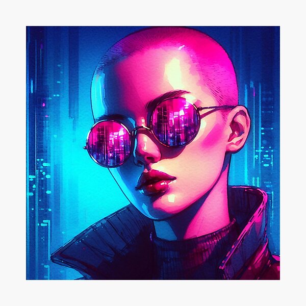 Artikelvorschau, Neon-glatzköpfiges Mädchen, runde Brille [Neo-Noir-Ästhetik] entworfen und verkauft von RESToRAPTOR.