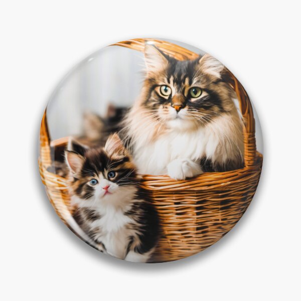 Item preview, Norwegian long-haired cat, in a wicker basket with her kitten designed and sold by janjacbu.
