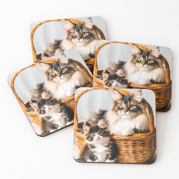 Item preview, Norwegian long-haired cat, in a wicker basket with her kitten designed and sold by janjacbu.