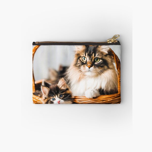 Item preview, Norwegian long-haired cat, in a wicker basket with her kitten designed and sold by janjacbu.