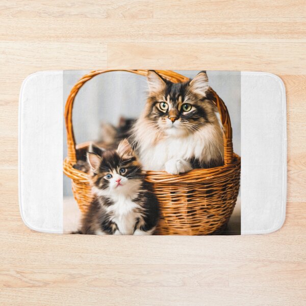 Item preview, Norwegian long-haired cat, in a wicker basket with her kitten designed and sold by janjacbu.