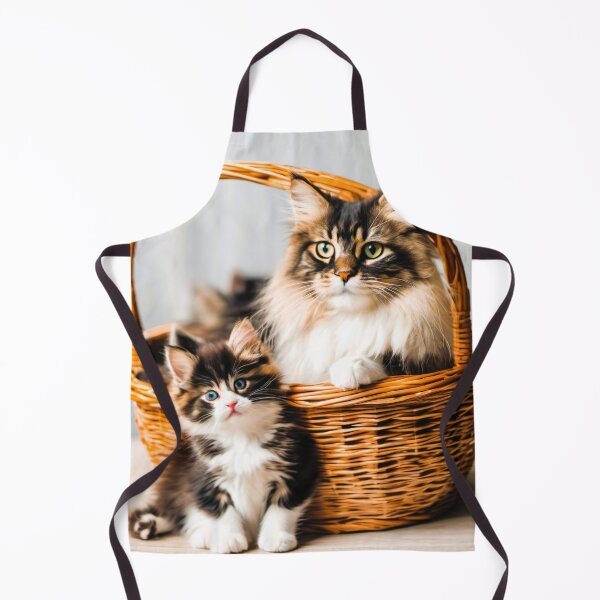 Item preview, Norwegian long-haired cat, in a wicker basket with her kitten designed and sold by janjacbu.