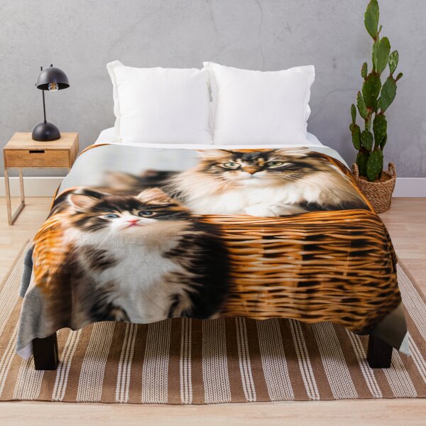 Item preview, Norwegian long-haired cat, in a wicker basket with her kitten designed and sold by janjacbu.