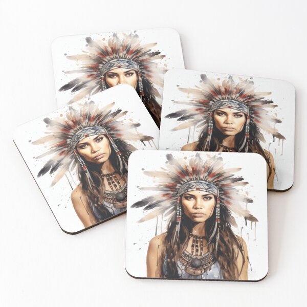 Item preview, Young Native American woman with colorful feather headdress designed and sold by cristina1001.