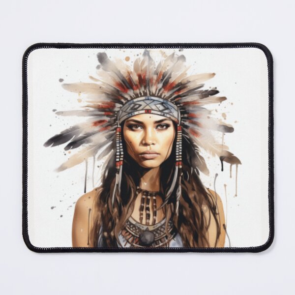 Item preview, Young Native American woman with colorful feather headdress designed and sold by cristina1001.