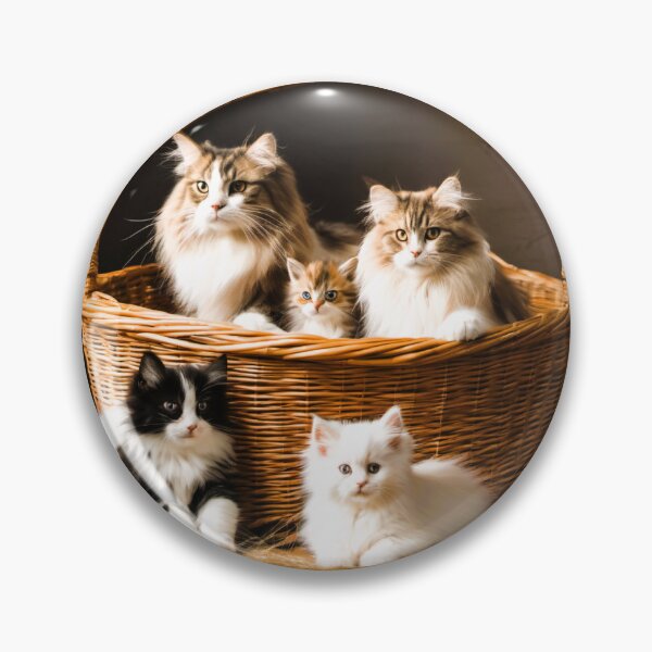 Item preview, Norwegian long-haired cat, in a wicker basket, her little kittens designed and sold by janjacbu.