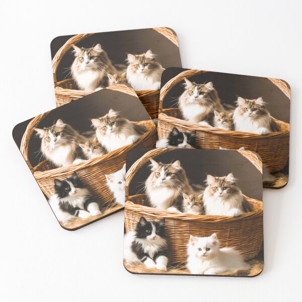 Item preview, Norwegian long-haired cat, in a wicker basket, her little kittens designed and sold by janjacbu.