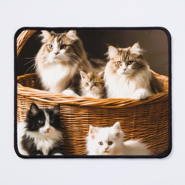 Item preview, Norwegian long-haired cat, in a wicker basket, her little kittens designed and sold by janjacbu.