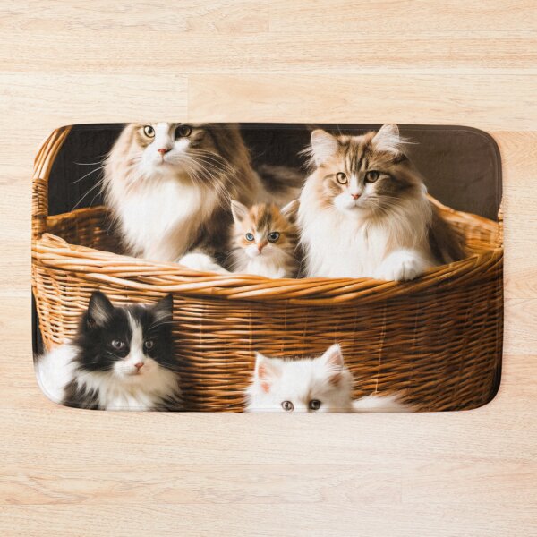 Item preview, Norwegian long-haired cat, in a wicker basket, her little kittens designed and sold by janjacbu.