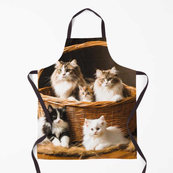 Item preview, Norwegian long-haired cat, in a wicker basket, her little kittens designed and sold by janjacbu.
