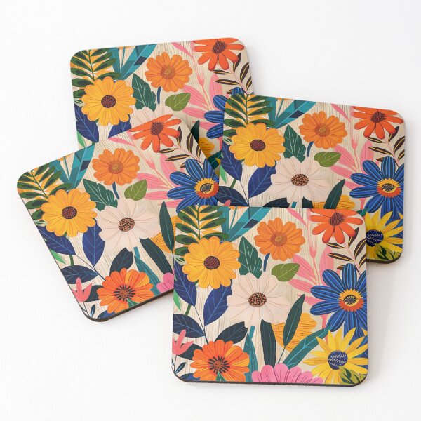 Item preview, Colorful flowers in style folk art-inspired illustrations designed and sold by DesignVistaHub.