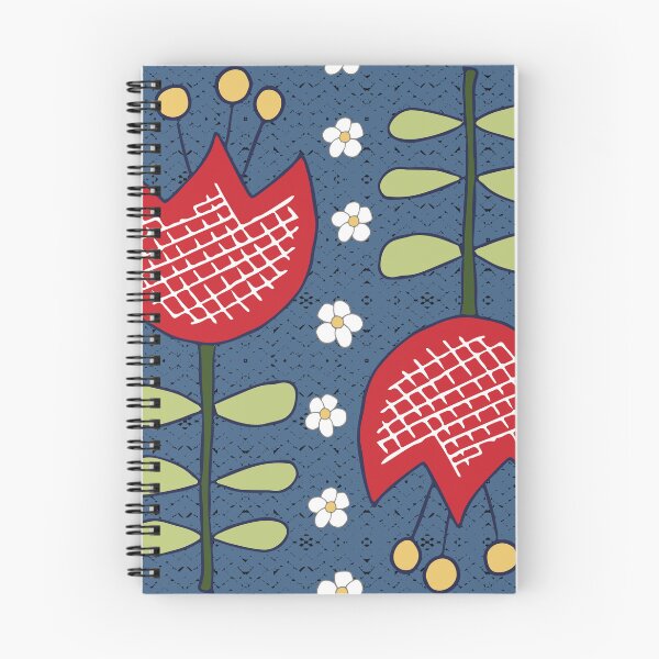 Artikelvorschau, Rote Retro-Tulpen auf blau, Rapportmuster entworfen und verkauft von colorofmagic.