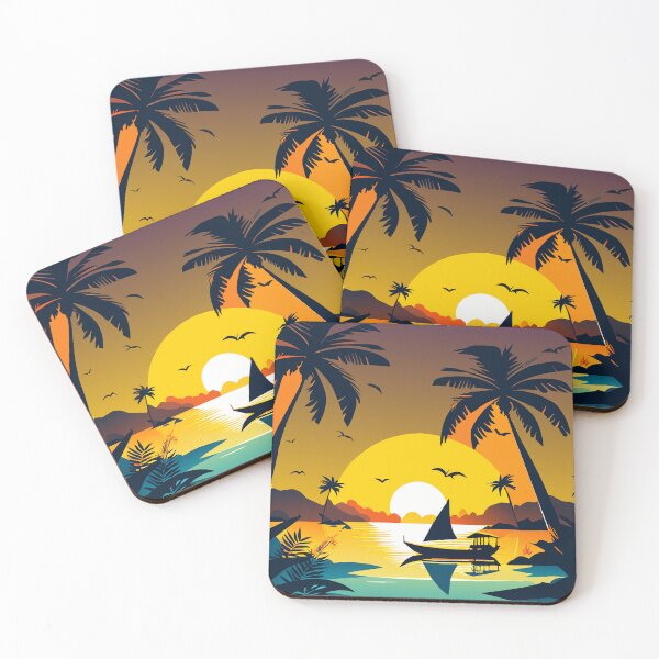 Item preview,  sunset at the beach and boat designed and sold by DesingRuiz.