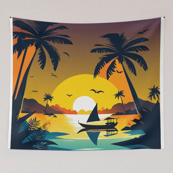 Item preview,  sunset at the beach and boat designed and sold by DesingRuiz.