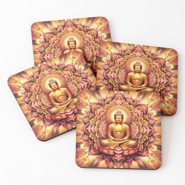 Artikelvorschau, Goldrosa Buddha psychedelisches Blumen-Fraktal-Mandala 1 entworfen und verkauft von GuyBlank.