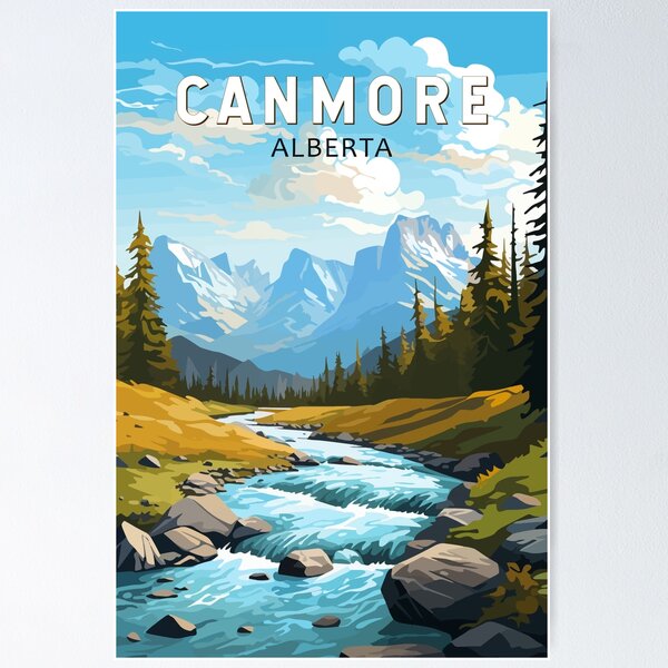 Item preview, Canmore Canada Travel Art Vintage designed and sold by KrisSidDesigns.