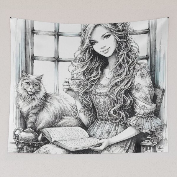 Item preview, The young woman with the cat designed and sold by SommeryLaser.