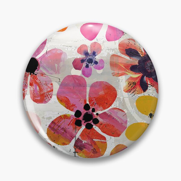 Artikelvorschau, Handgeschnittenes Blumenfeld in Rosa, Orange, Gelb, Schwarz und Weiß entworfen und verkauft von Sheree Burlington.