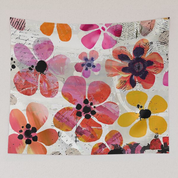 Item preview, Hand Cut Flower Field in Pink, Orange, Yellow, Black & White designed and sold by Sheree Burlington.
