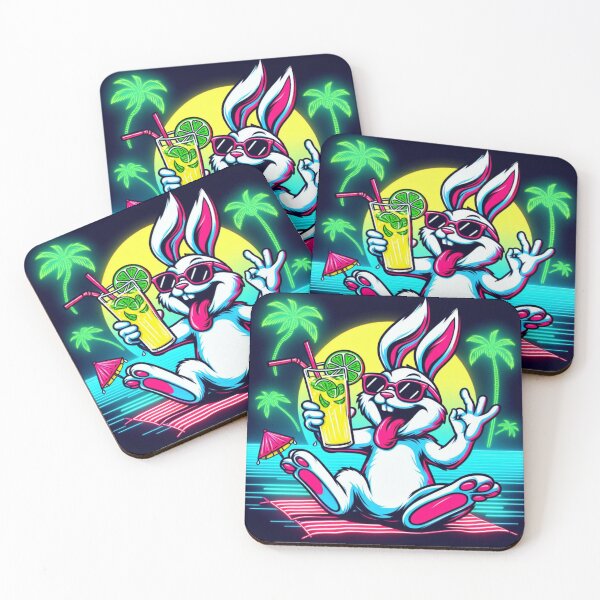 Aperçu de l'œuvre Funny Neon Bunny dégustant une limonade sur la plage créée et vendue par Gaborai.