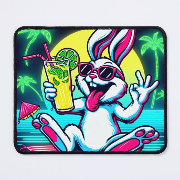 Artikelvorschau, Lustiger Neonhase, der Limonade am Strand genießt entworfen und verkauft von Gaborai.
